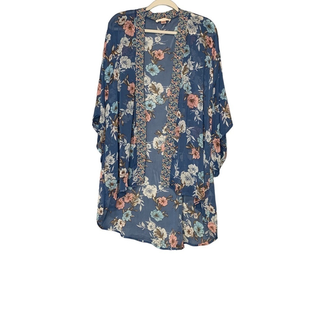 Band of Gypsies sheer boho blue floral kimono style jacket. Size XS/S